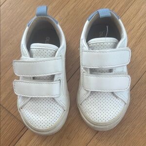 White and Blue Velcro Sneakers with Breathable Design